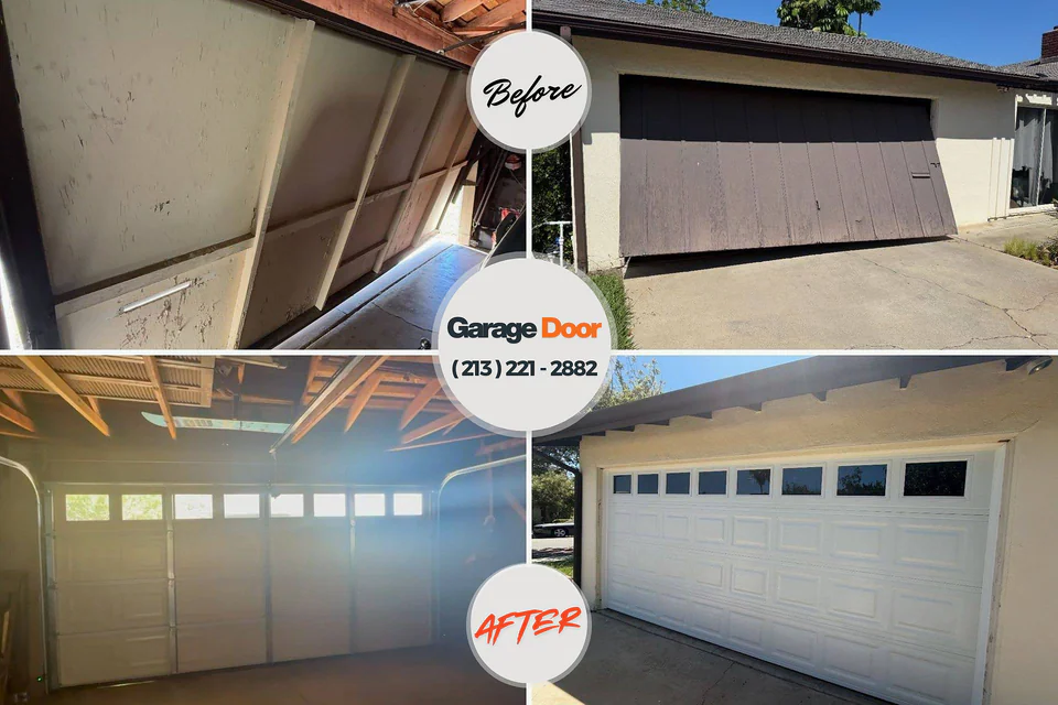 Before and after: garage door repair Breckenridge, TX
